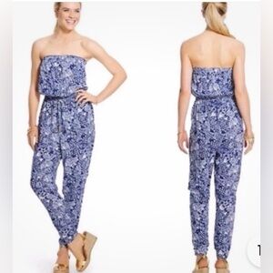 Lilly Pulitzer Jumpsuit Strapless. NEW Target Blue White Subtle Fish Print Sexy